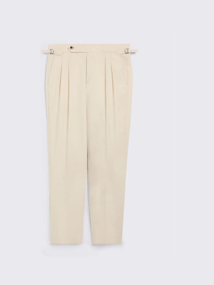 MOSS Cream Cotton Pleated Trousers - Image 5 of 5