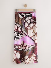 Burgundy Red Butterfly Print Satin Midi Skirt - Image 1 of 3