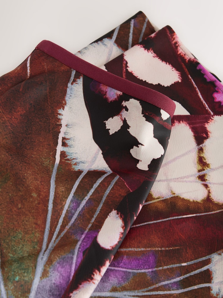 Burgundy Red Butterfly Print Satin Midi Skirt - Image 3 of 3 Burgundy Red Butterfly Print Satin Midi Skirt - Image 3 of 3