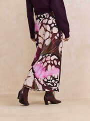 Burgundy Red Butterfly Print Satin Midi Skirt - Image 4 of 7