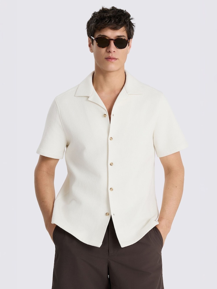 MOSS Natural Knit Self Stripe Cuban Shirt - Image 1 of 4