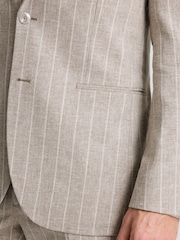 MOSS Taupe 100% Linen Tailored Fit Stripe Suit Jacket - Image 6 of 7