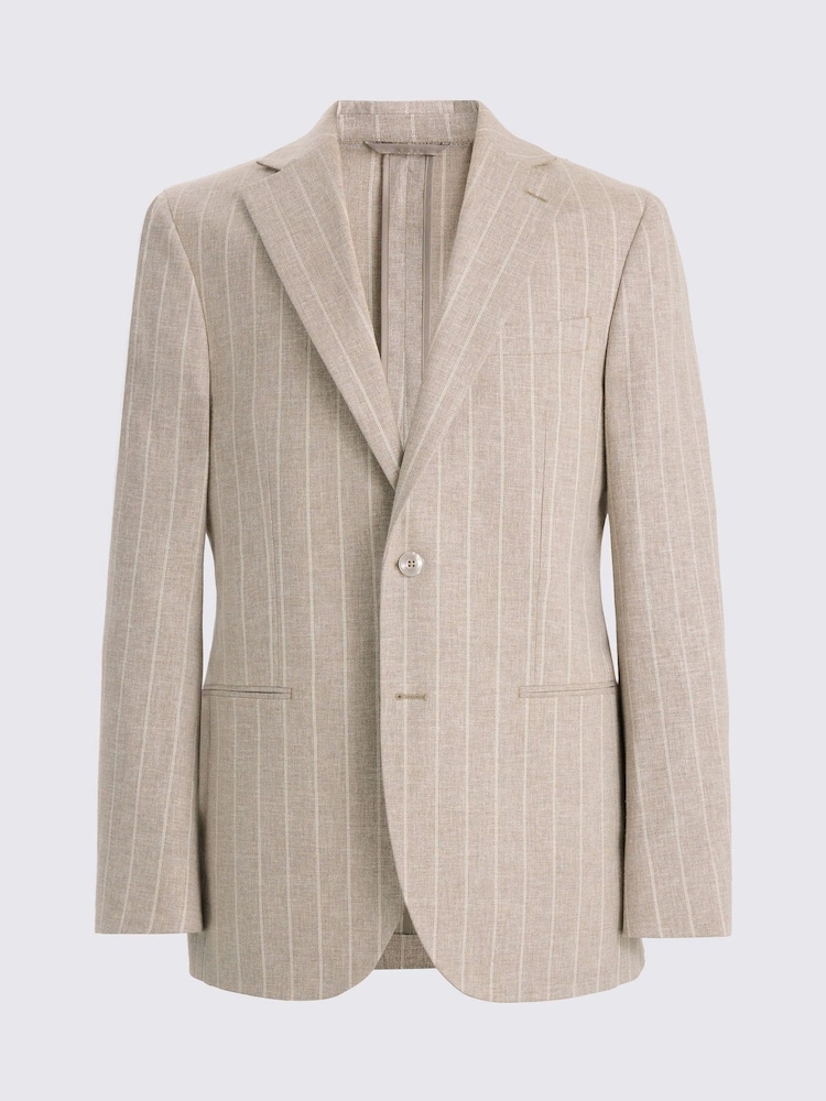 MOSS Taupe 100% Linen Tailored Fit Stripe Suit Jacket - Image 7 of 7 MOSS Taupe 100% Linen Tailored Fit Stripe Suit Jacket - Image 7 of 7