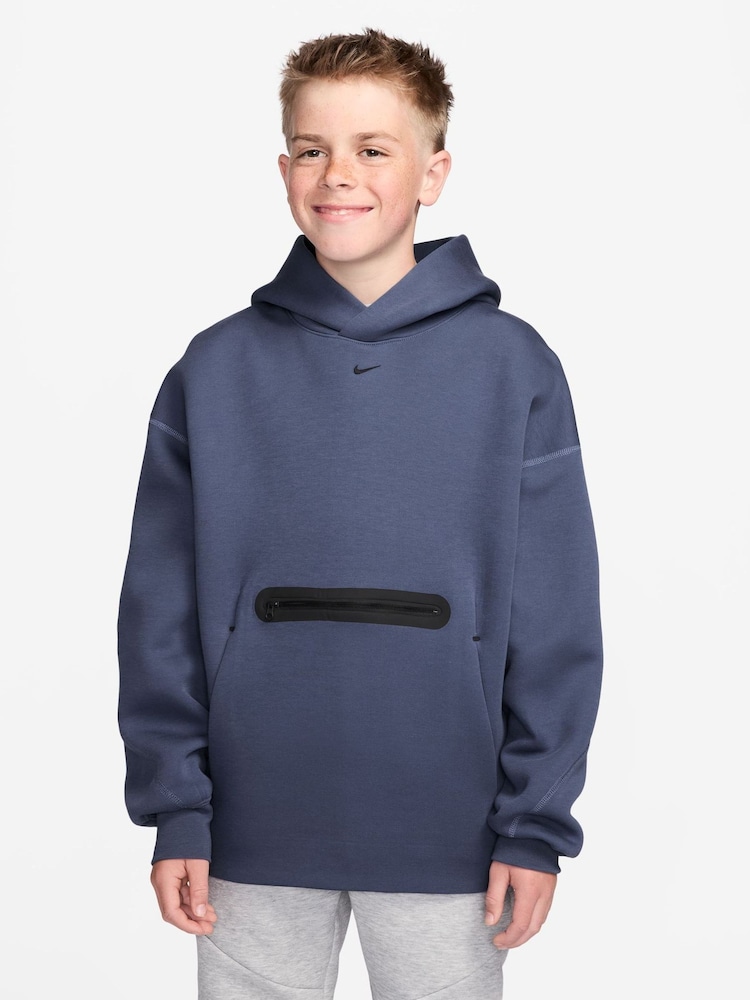 Nike Diffused Blue Sportswear Tech Fleece Oversized Pullover Hoodie - Image 1 of 3 Nike Diffused Blue Sportswear Tech Fleece Oversized Pullover Hoodie - Image 1 of 3