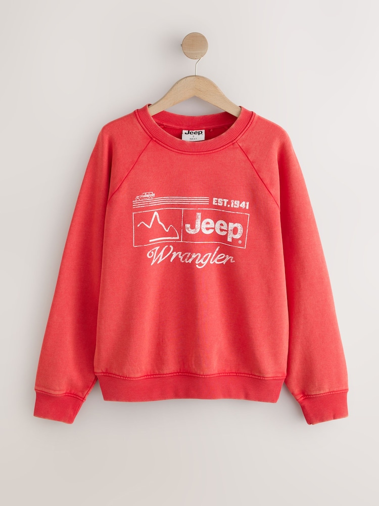 Red Washed Jeep Licence Graphic Sweatshirt - Image 1 of 3 Red Washed Jeep Licence Graphic Sweatshirt - Image 1 of 3