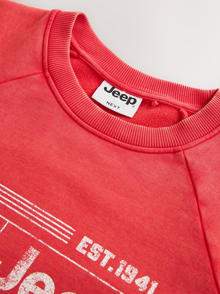 Red Washed Jeep Licence Graphic Sweatshirt - Image 2 of 3 Red Washed Jeep Licence Graphic Sweatshirt - Image 2 of 3