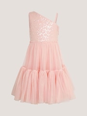 Monsoon Pink Asymmetrical Sequin Tulle Party Dress - Image 2 of 4