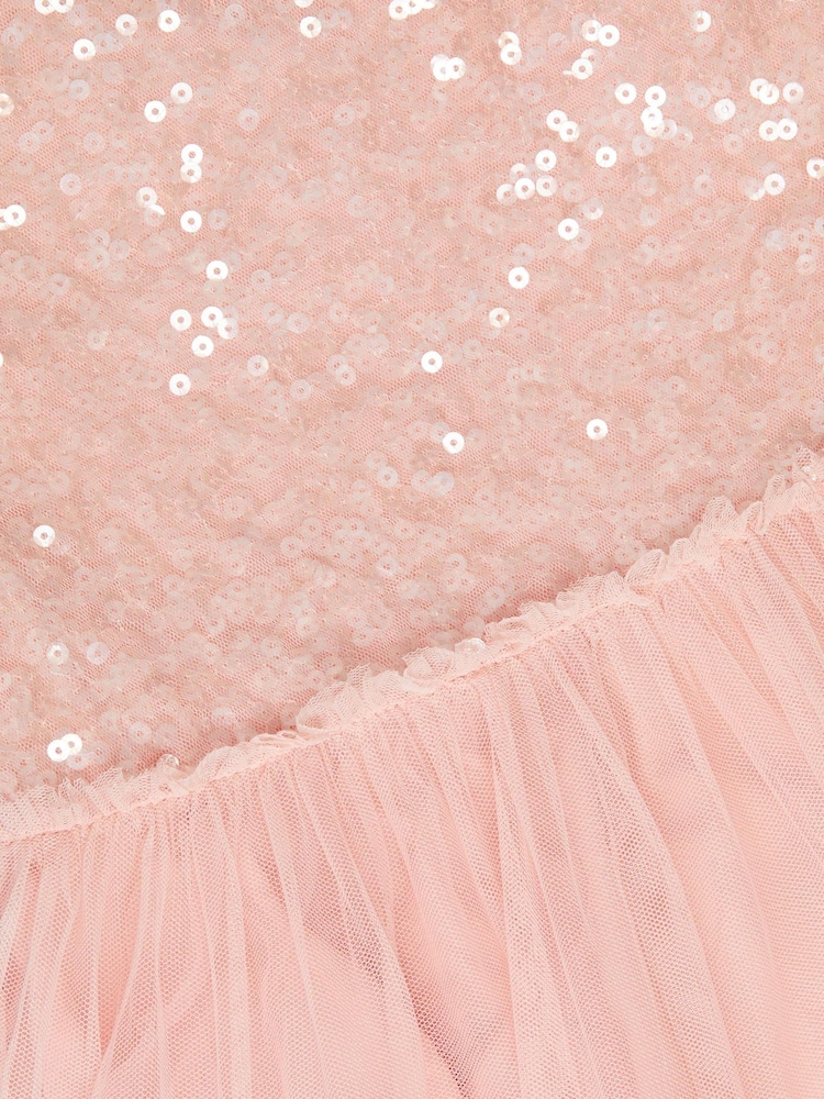 Monsoon Pink Asymmetrical Sequin Tulle Party Dress - Image 4 of 4