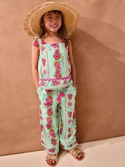 Monsoon Green Vintage Floral Tank Top & Trousers Set - Image 1 of 5