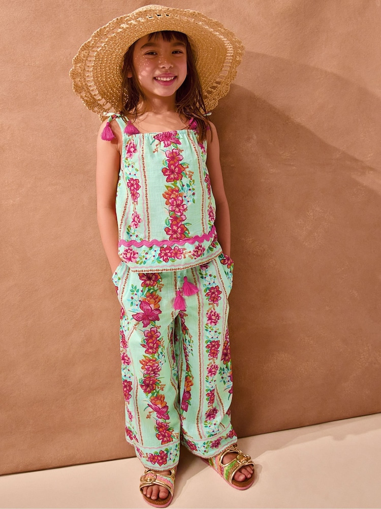 Monsoon Green Vintage Floral Tank Top & Trousers Set - Image 1 of 5