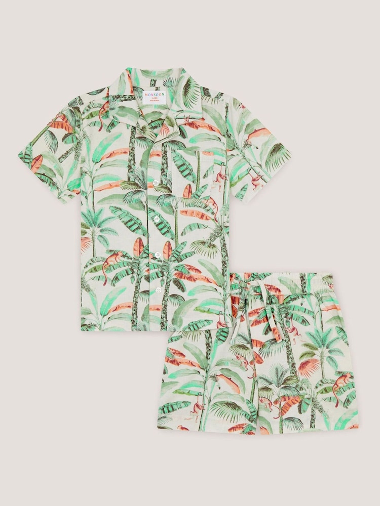 Monsoon Palm Print Cotton Shirt & Shorts Set - Bild 1 von 3