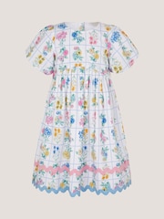 Monsoon Cream Bonnie Puff Sleeve Checkerboard Floral Dress - Image 2 of 4