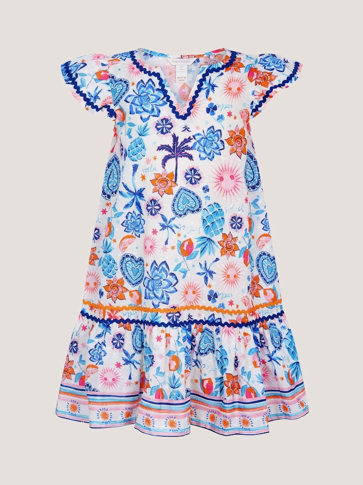 Monsoon Blue Summer Print Cotton Dress - Image 2 of 4