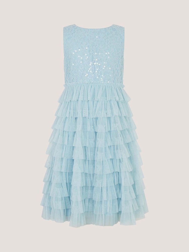 Monsoon Blue Taylor Sequin Lace Tiered Party Dress - Image 2 of 4