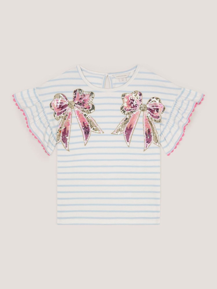 Monsoon Cream Sequin Bow Stripe T-Shirt - Image 1 of 3 Monsoon Cream Sequin Bow Stripe T-Shirt - Image 1 of 3