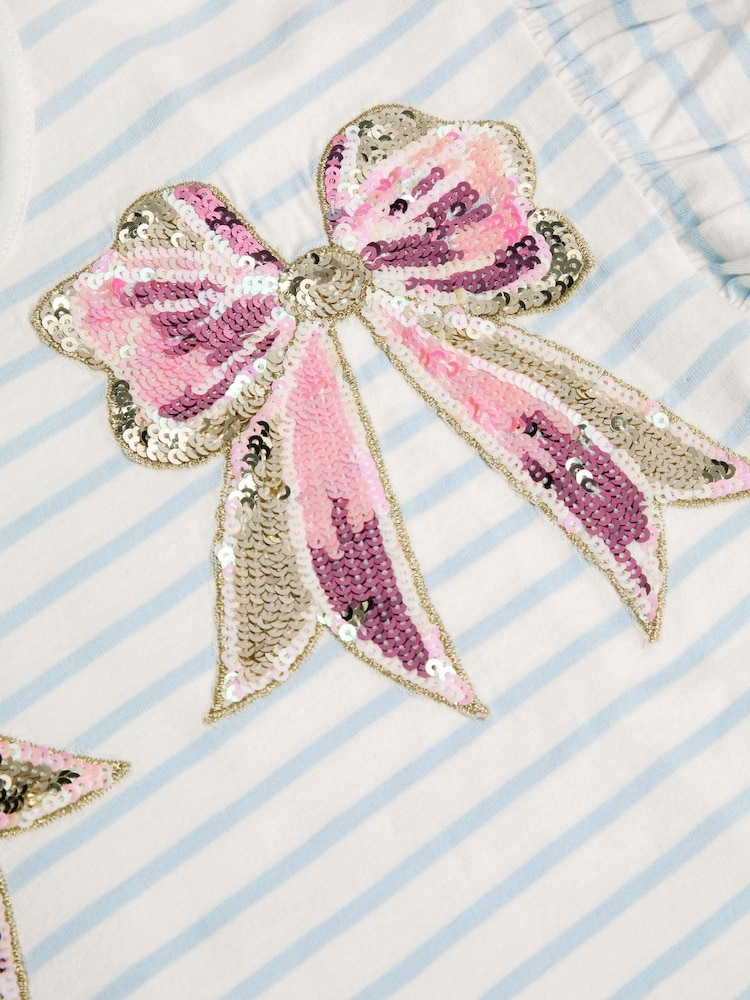 Monsoon Cream Sequin Bow Stripe T-Shirt - Image 4 of 4