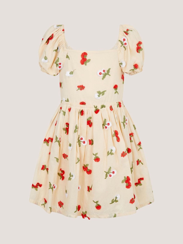 Monsoon Cream Puff Sleeve Floral Embroidered Dress - Image 1 of 3