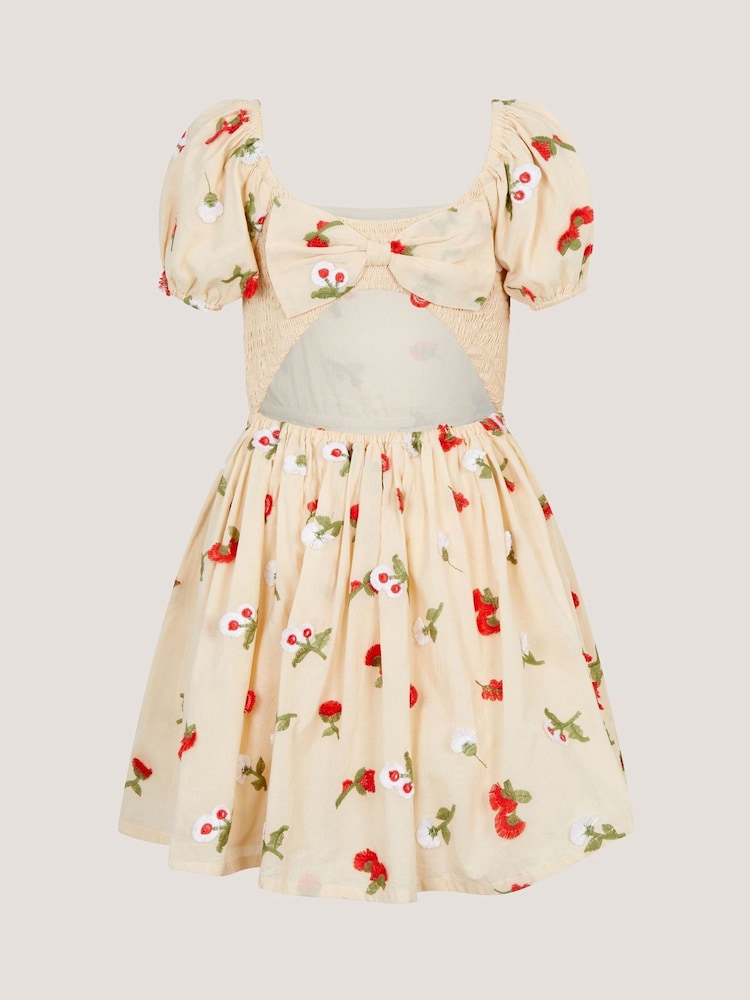 Monsoon Cream Puff Sleeve Floral Embroidered Dress - Image 2 of 3