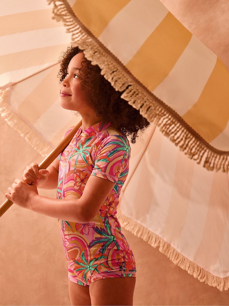 Monsoon Orange Tropical Swirl UPF50+ Short Swimsuit - Image 1 of 5