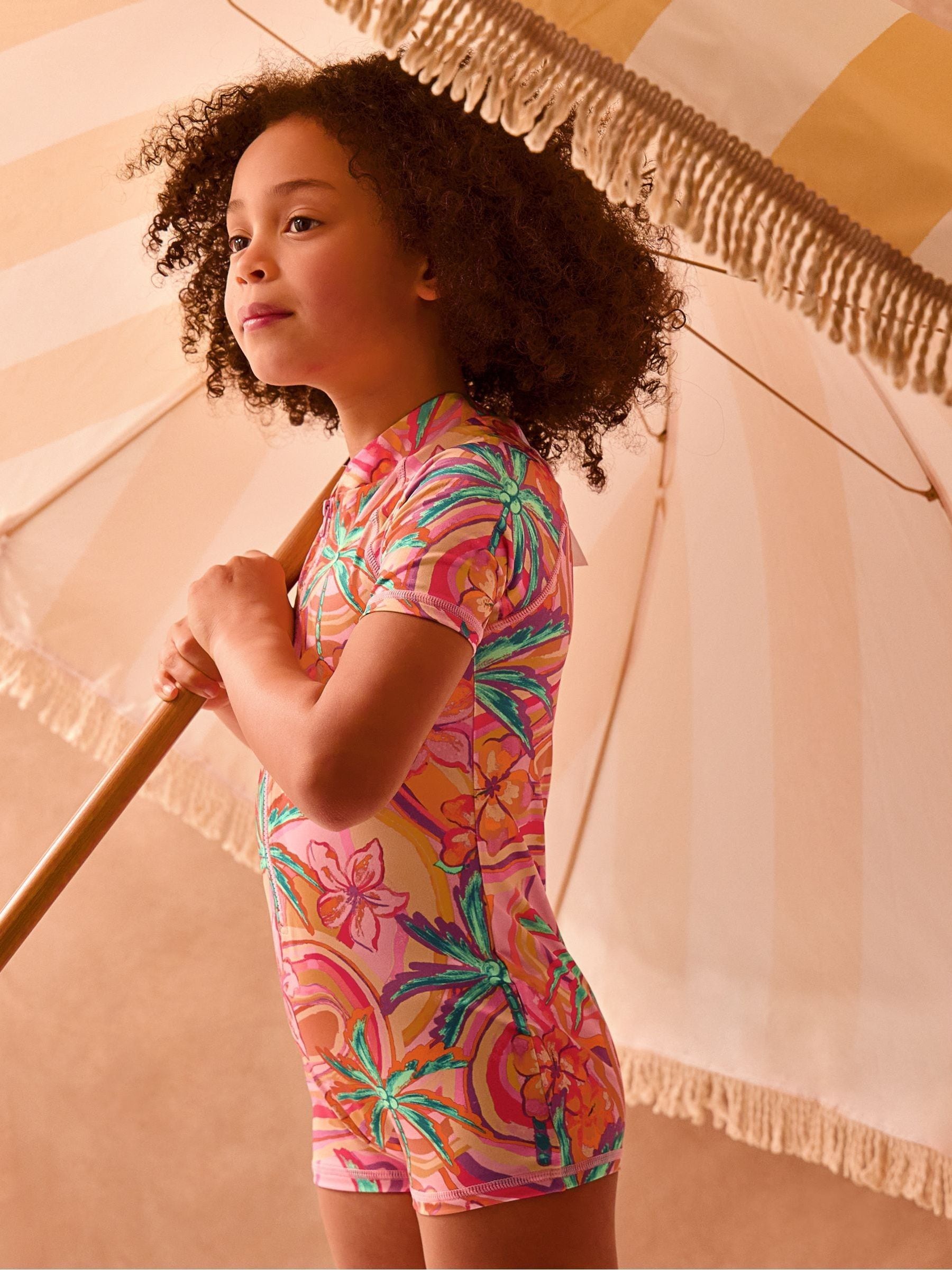 スイミーM Buy Monsoon Orange Tropical Swirl UPF50+ Short Swimsuit from Next