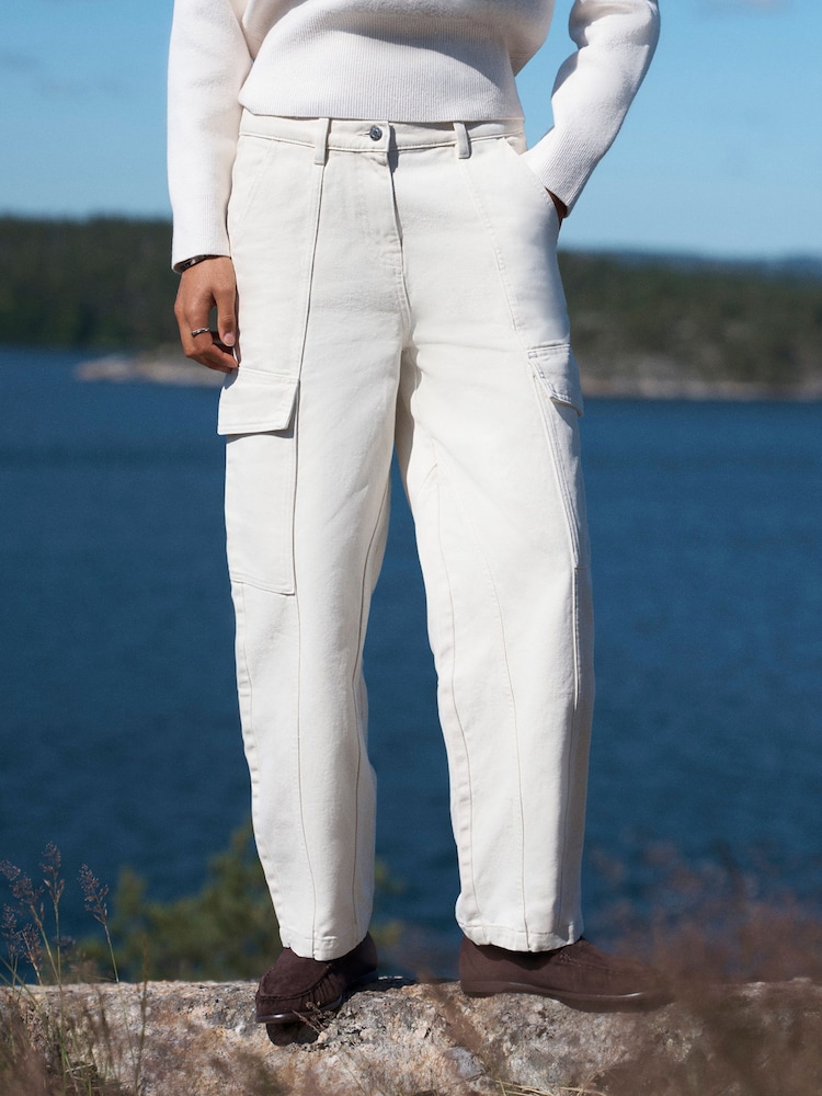 Ecru Barrel Leg Cargo Trousers - Image 2 of 7 Ecru Barrel Leg Cargo Trousers - Image 2 of 7