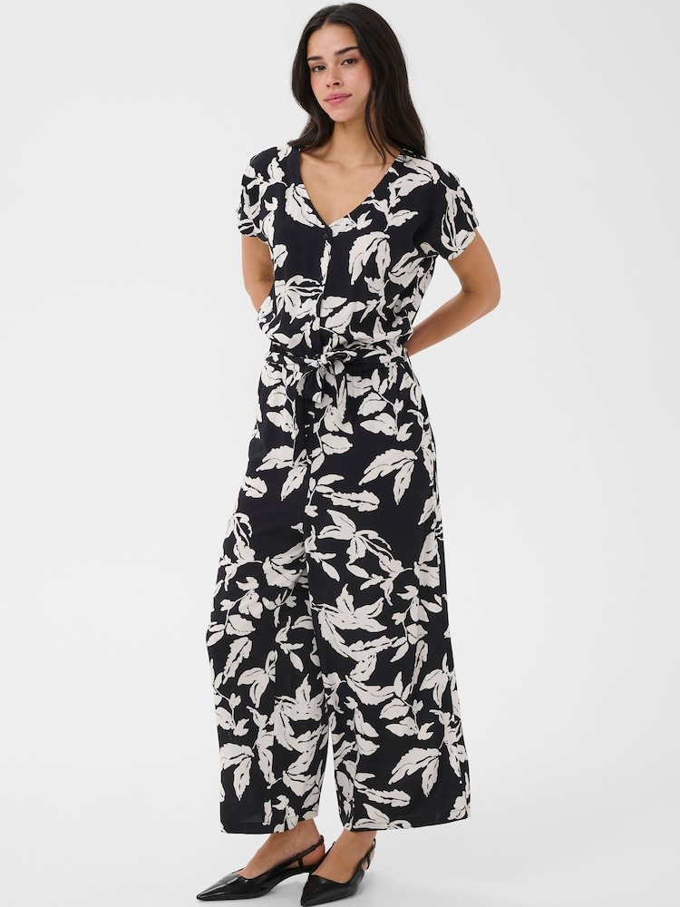 Kaffe Black KaMira V-Neck Floral Jumpsuit - Image 1 of 4