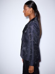 Navy Jacquard Single Breasted Blazer - Image 3 of 7