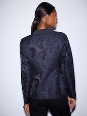 Navy Jacquard Single Breasted Blazer - Image 4 of 7
