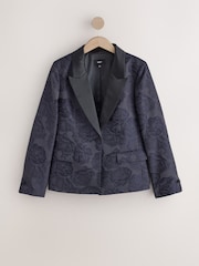 Navy Jacquard Single Breasted Blazer - Image 5 of 7