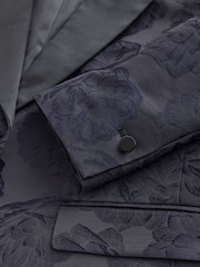 Navy Jacquard Single Breasted Blazer - Image 6 of 7