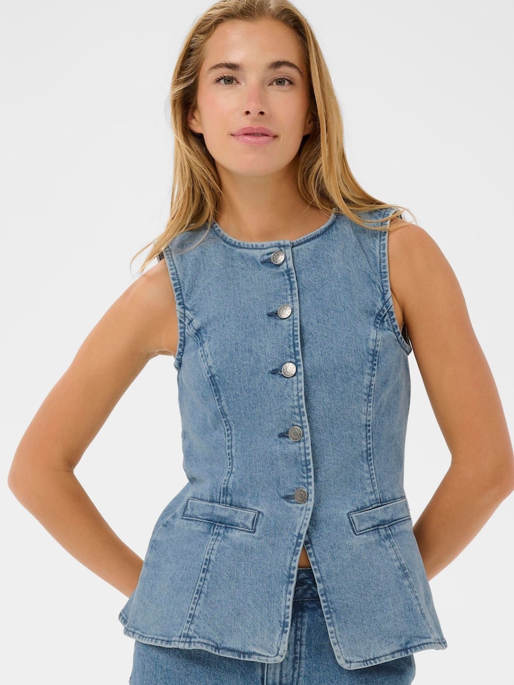 Kaffe Blue KaVallis Denim Waistcoat - Image 1 of 6