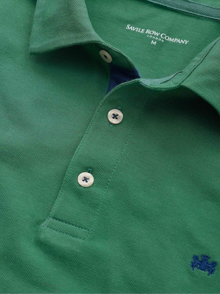 Savile Row Company Green Classic Fit Cotton Pique Short Sleeve Polo Shirt - Image 4 of 4