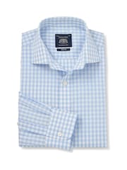 The Savile Row Company Blue Gingham Check Slim Fit Non-Iron Cotton Poplin Single Cuff Formal Shirt - Image 1 of 3