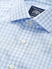 The Savile Row Company Blue Gingham Check Slim Fit Non-Iron Cotton Poplin Single Cuff Formal Shirt - Image 3 of 3
