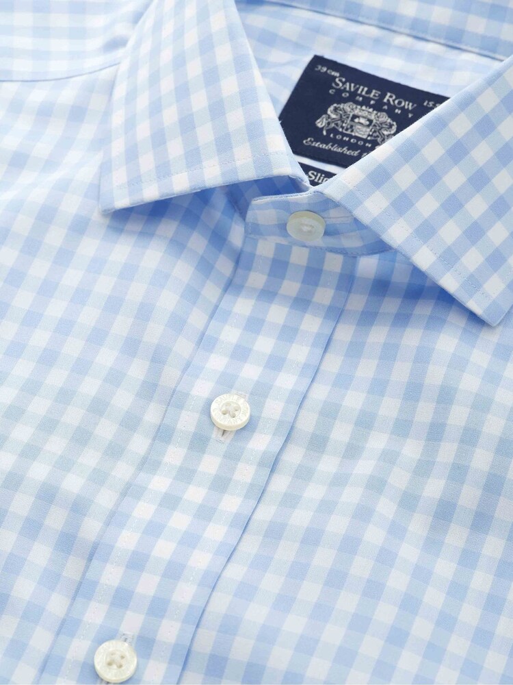 Savile Row Company Gingham Check Slim Fit Non-Iron Cotton Poplin Single Cuff Formal Shirt - 5의 이미지 5