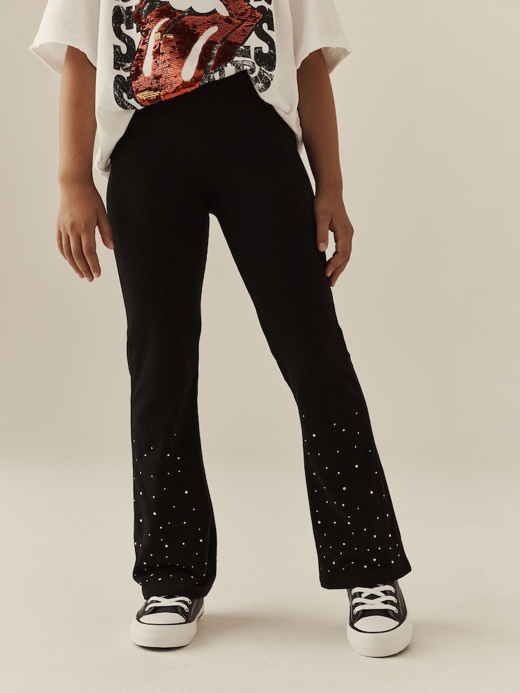 Black/Silver Stud Flare Leggings (3-16yrs) - Image 1 of 4 Black/Silver Stud Flare Leggings (3-16yrs) - Image 1 of 4