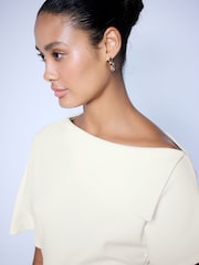 Ecru Asymmetric Folded Neckline Short Sleeved Top - Image 3 of 6