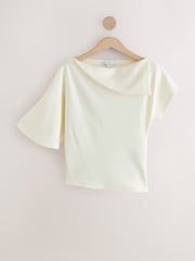 Ecru Asymmetric Folded Neckline Short Sleeved Top - Image 4 of 6