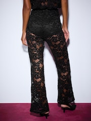 Black Floral Lace Flared Trousers - Image 5 of 9