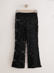 Black Floral Lace Flared Trousers - Image 7 of 9