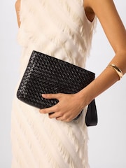 Whistles Black Avah Woven Suede Zip Clutch - Image 5 of 5