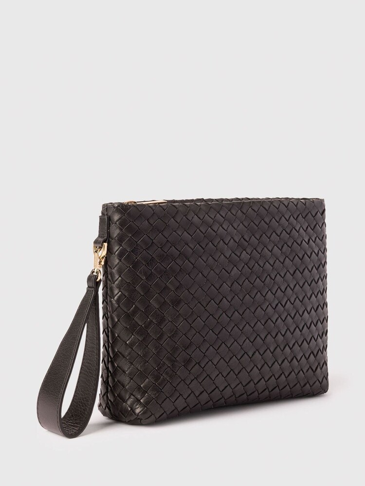 Whistles Black Avah Woven Suede Zip Clutch - Image 5 of 5