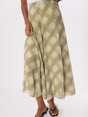 Whistles Green Check Midi Skirt - Image 1 of 4