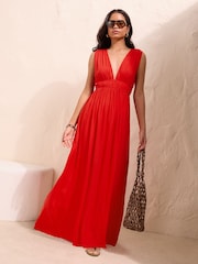 Friends Like These Red V-Neck Plunge Sleeveless Maxi Dress - Image 1 of 4