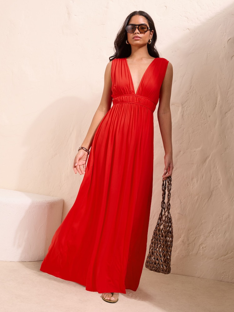 Friends Like These Red V-Neck Plunge Sleeveless Maxi Dress - Image 1 of 4