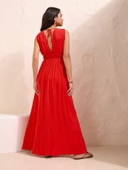 Friends Like These Red V-Neck Plunge Sleeveless Maxi Dress - Image 4 of 4