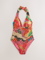 Never Fully Dressed Pink/Orange Mosaic Plunge Swimsuit with Tummy Control - Image 5 of 8