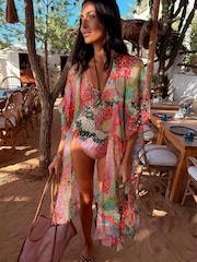 Never Fully Dressed Pink/Orange Mosaic Sheer Kaftan Cover-Up - Image 2 of 4