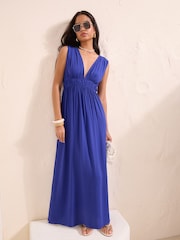 Friends Like These Blue V-Neck Plunge Sleeveless Maxi Dress - Image 1 of 5