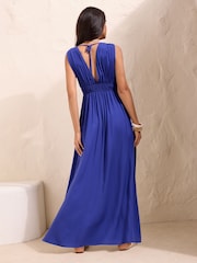 Friends Like These Blue V-Neck Plunge Sleeveless Maxi Dress - Image 4 of 5
